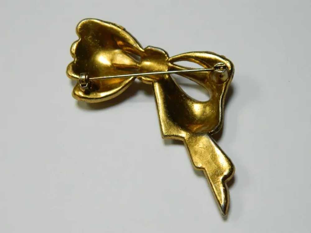 Vintage Faux Marcasite and Rhinestone Bow Brooch - image 3
