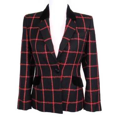 JAEGER Vintage Wool Windowpane Blazer Jacket Red B