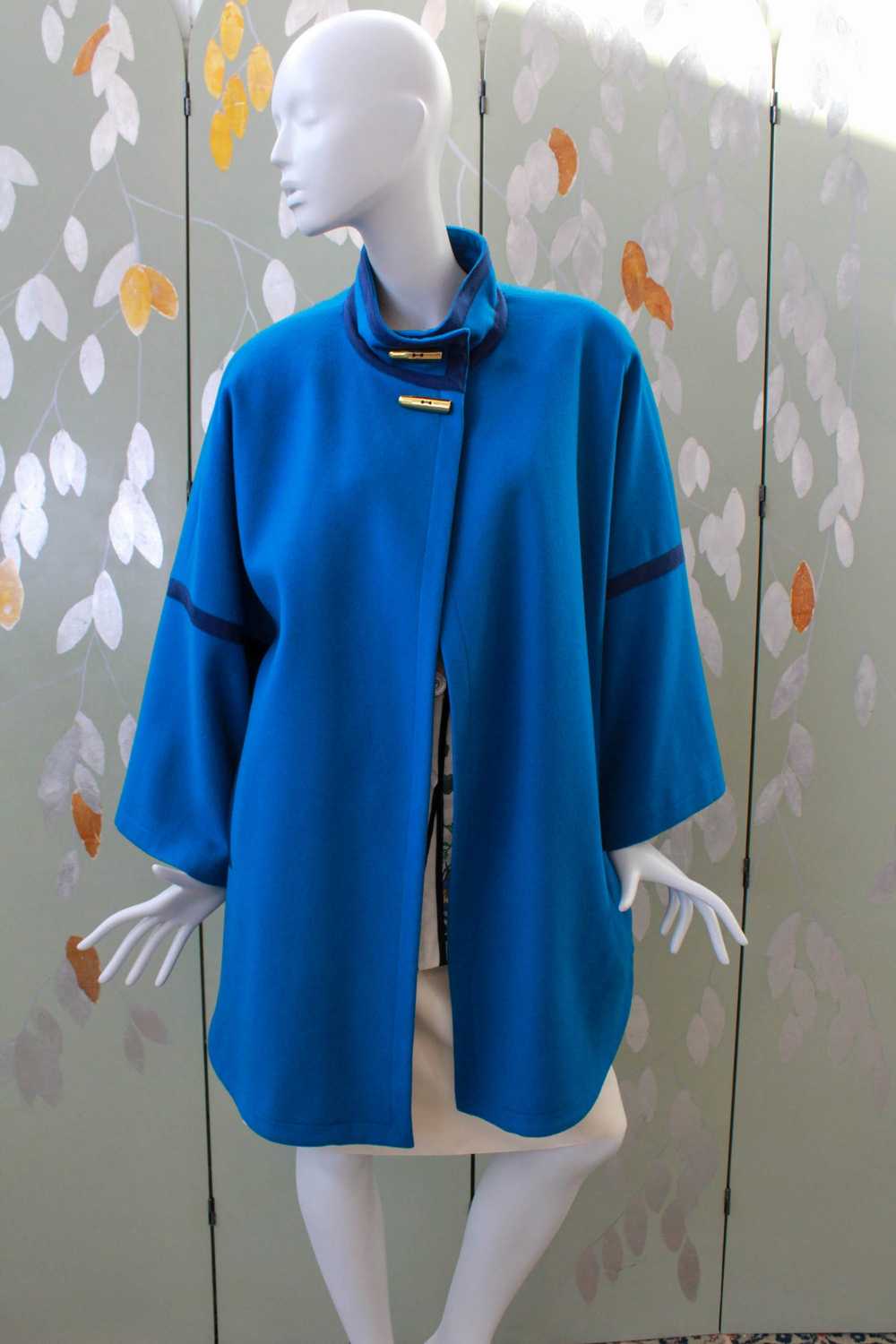 1980s Guy Laroche Blue Wool Coat, Large - image 1