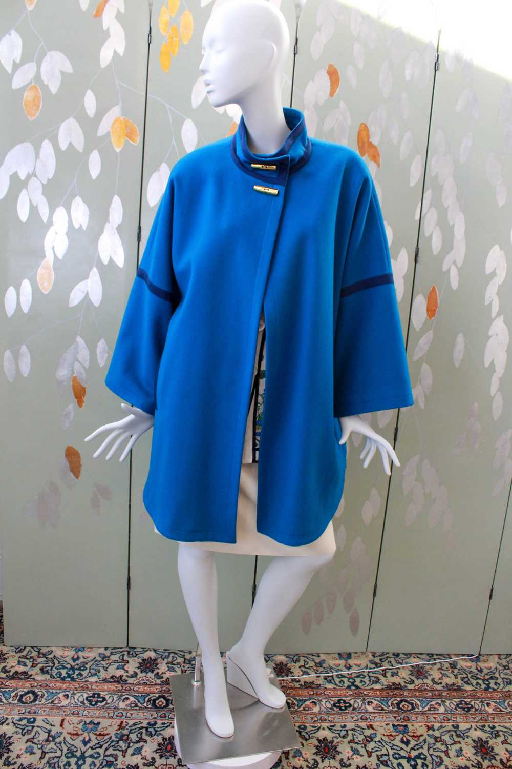 1980s Guy Laroche Blue Wool Coat, Large - image 2
