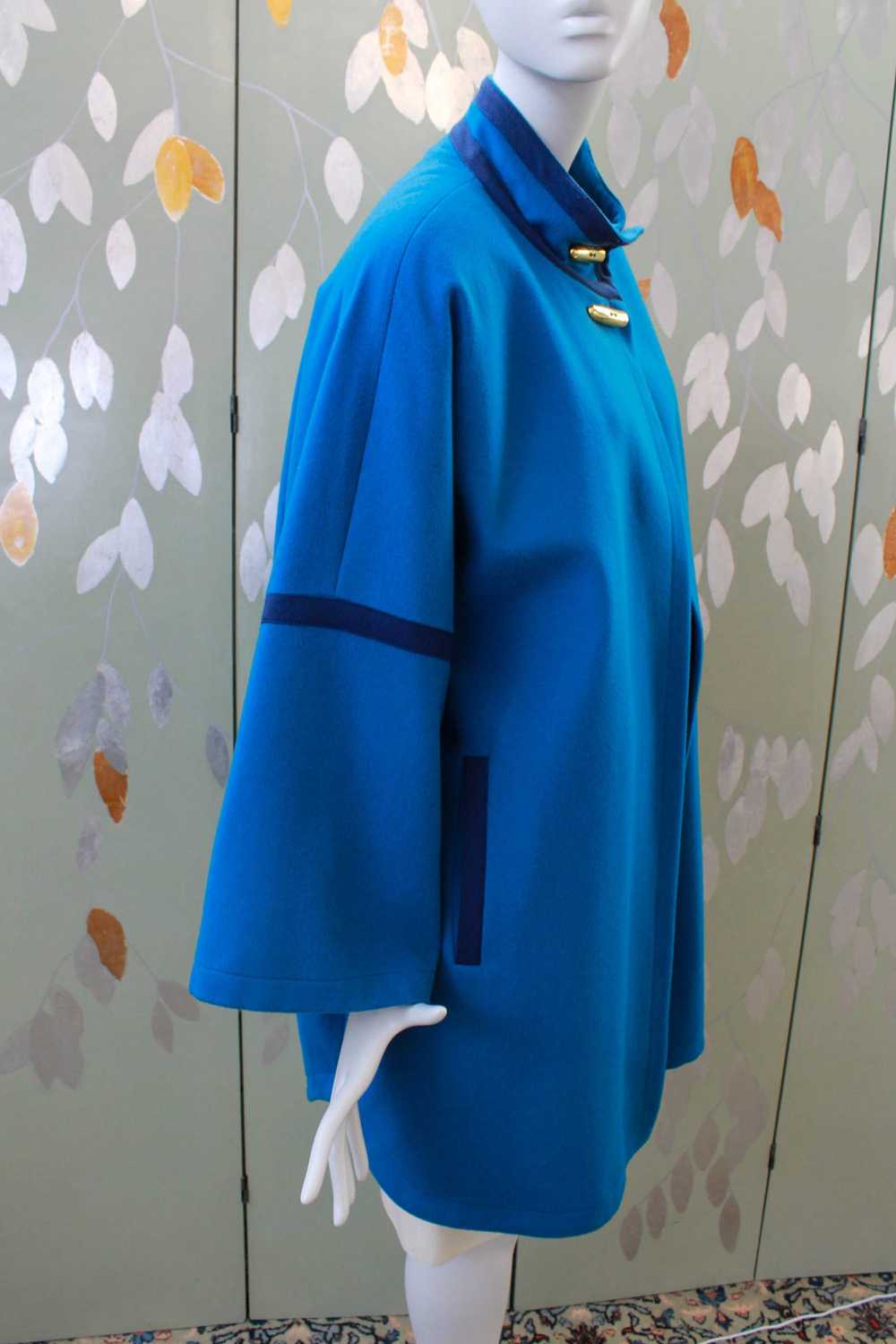 1980s Guy Laroche Blue Wool Coat, Large - image 4