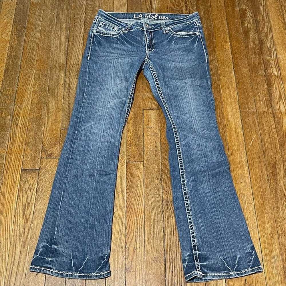 LA Idol USA Y2K vintage flare jeans with contrast… - image 3