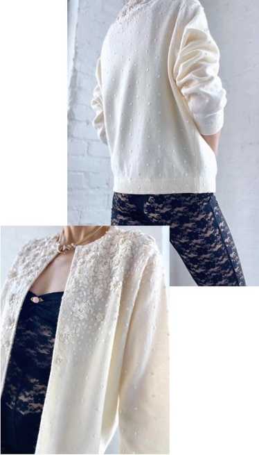 50s white sequin floral cardigan