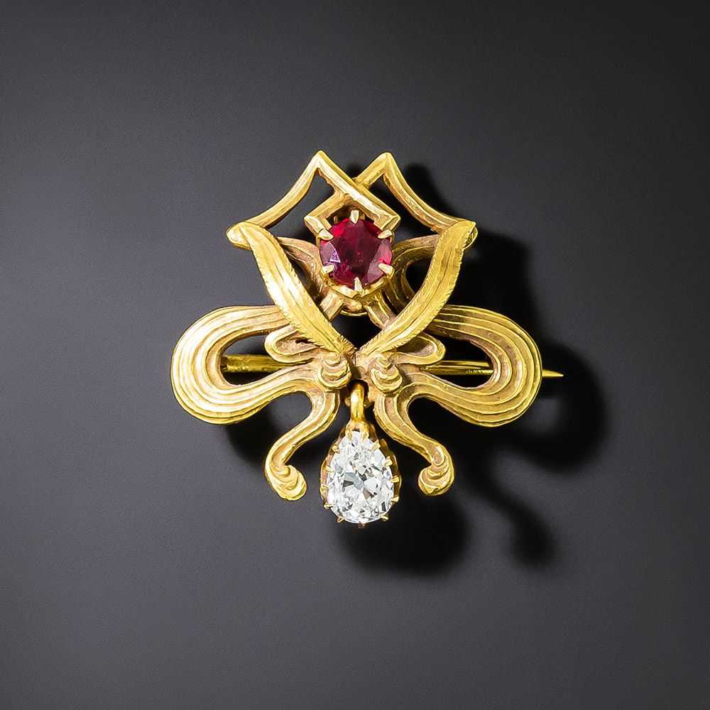Art Nouveau Ruby and Diamond Brooch/Pendant - image 3