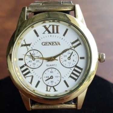 Geneva mens, worn out gold tone watch simulated 3… - image 1
