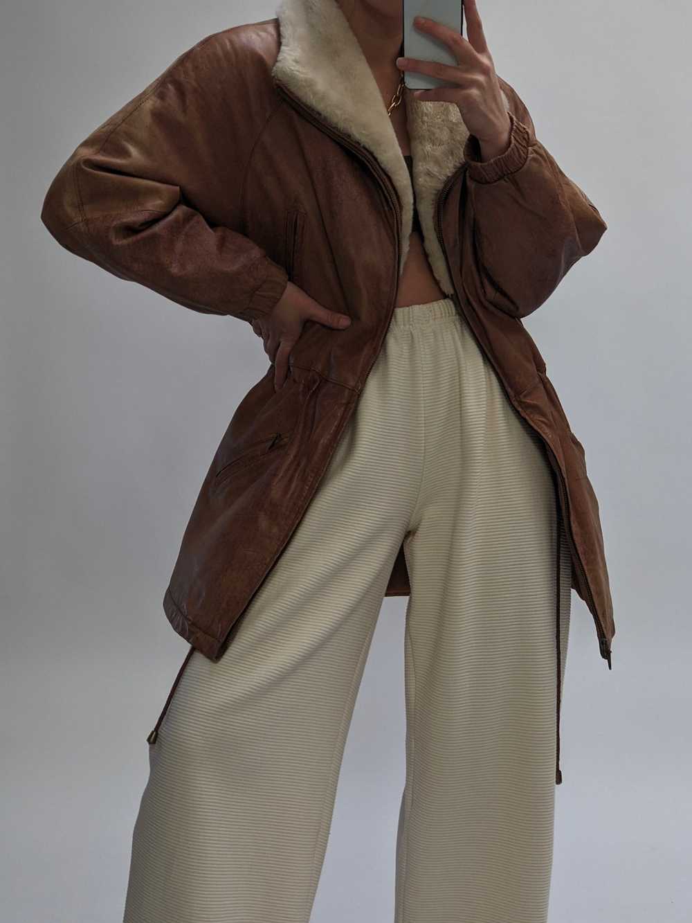 Rare Vintage Leather & Faux Fur Zip Coat - image 5