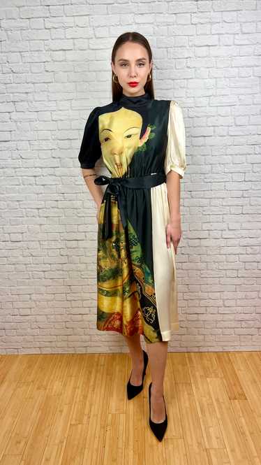 SIMONE ROCHA Portrait-Print Silk Midi Dress with P