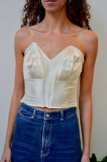 Vintage 50s Bustier White Embroidered Strapless Plunging Bustier Bra Vintage  Bustier White 