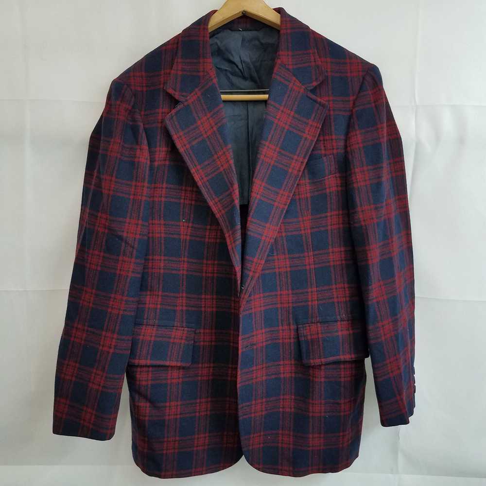 Pendleton red and navy plaid wool blazer - image 1