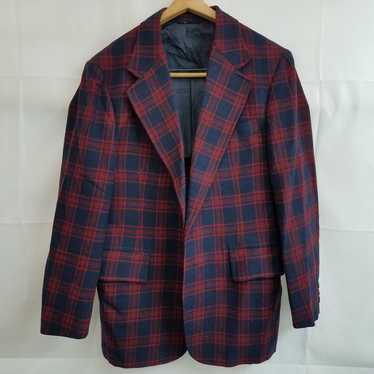 Pendleton red and navy plaid wool blazer - image 1