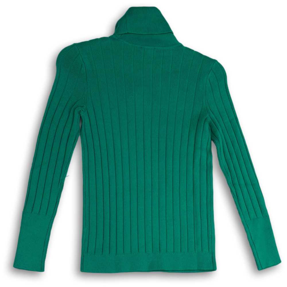 Womens Green Knitted Button Cuff Mock Neck Pullov… - image 2