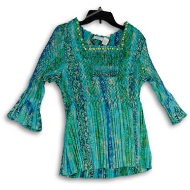 Laura Ashley Womens Green Studded Pleated Smocked… - image 1