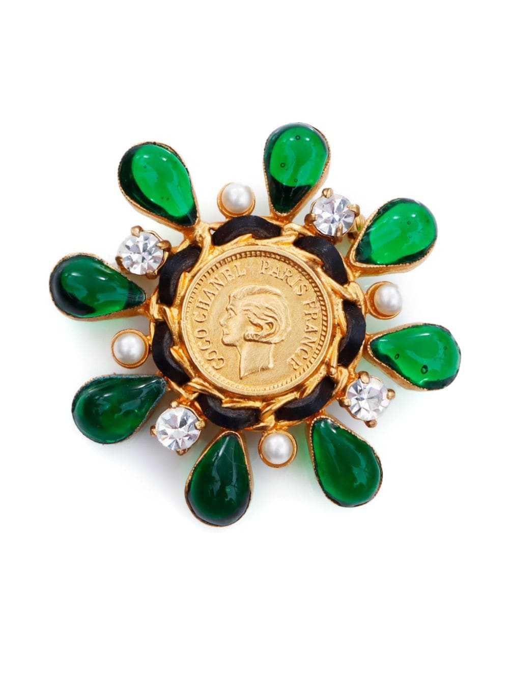 CHANEL Pre-Owned 1995 Medallion rhinestone brooch… - image 1