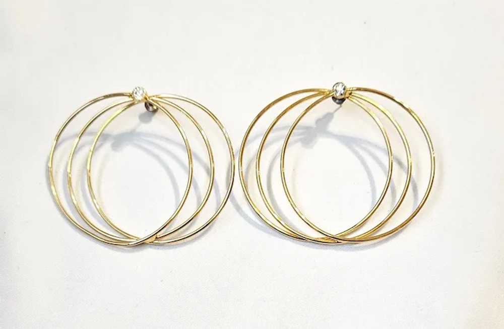 Vintage Gold-Tone Triple Circles Rhinestone Pierc… - image 3