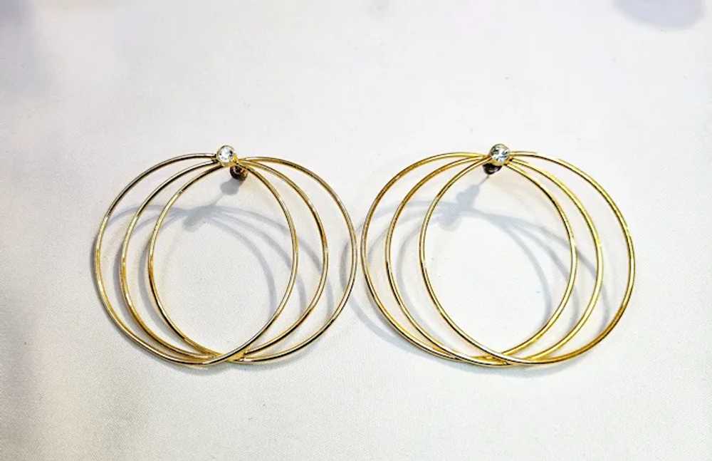 Vintage Gold-Tone Triple Circles Rhinestone Pierc… - image 4