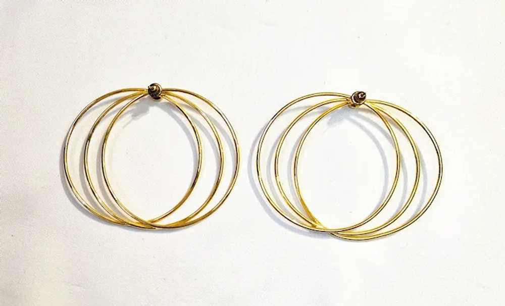 Vintage Gold-Tone Triple Circles Rhinestone Pierc… - image 5