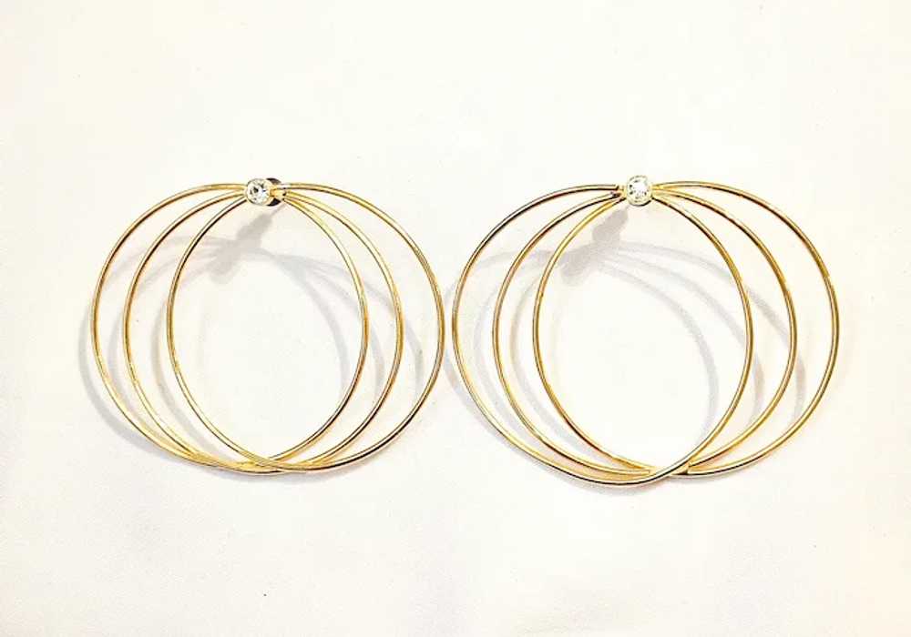 Vintage Gold-Tone Triple Circles Rhinestone Pierc… - image 6