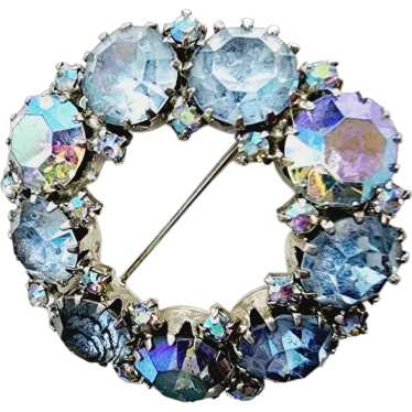 Vintage Signed Weiss Wreath AB Rhinestone Brooch (