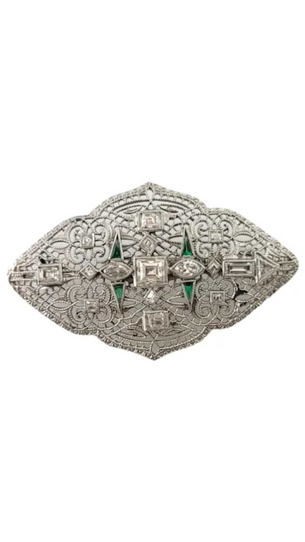 14 Karat White Gold Diamond and Emerald Pendant/B… - image 2