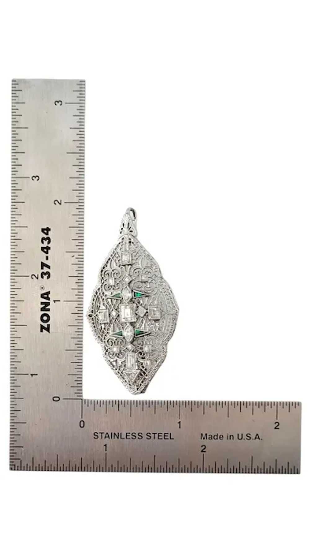 14 Karat White Gold Diamond and Emerald Pendant/B… - image 8
