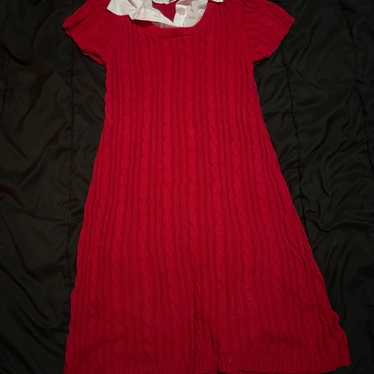 1990s 90s 2000s y2k Cable Knit Sweater Red Dress … - image 1