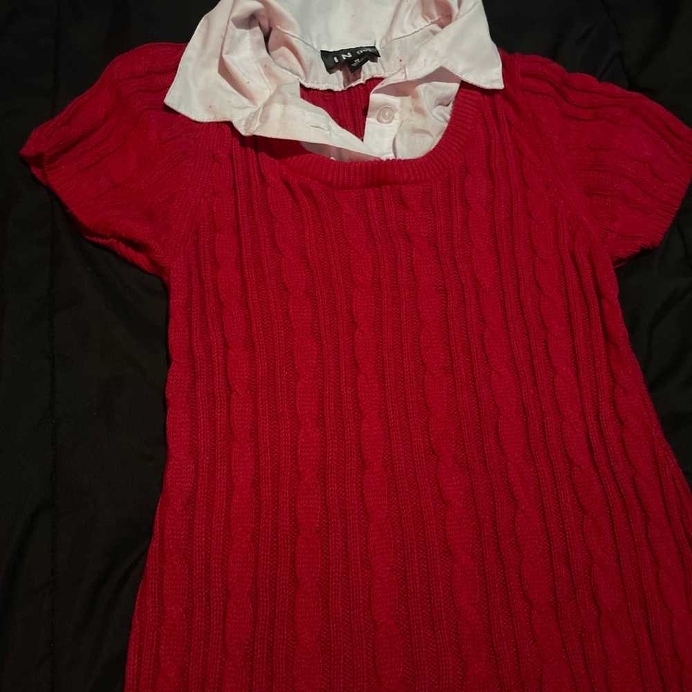 1990s 90s 2000s y2k Cable Knit Sweater Red Dress … - image 2