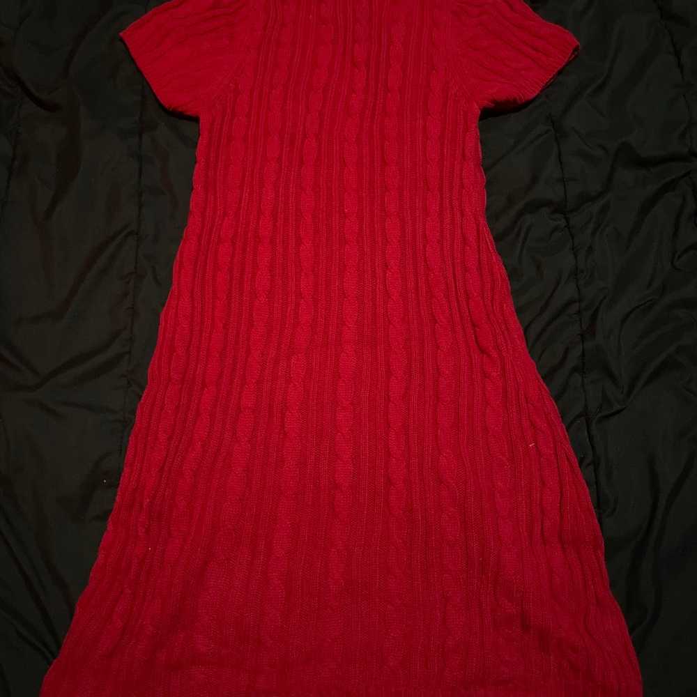1990s 90s 2000s y2k Cable Knit Sweater Red Dress … - image 3