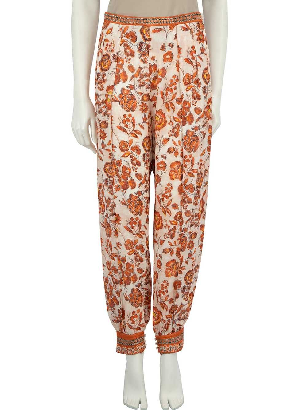 Loro Piana Orange Silk Floral Trousers - image 1