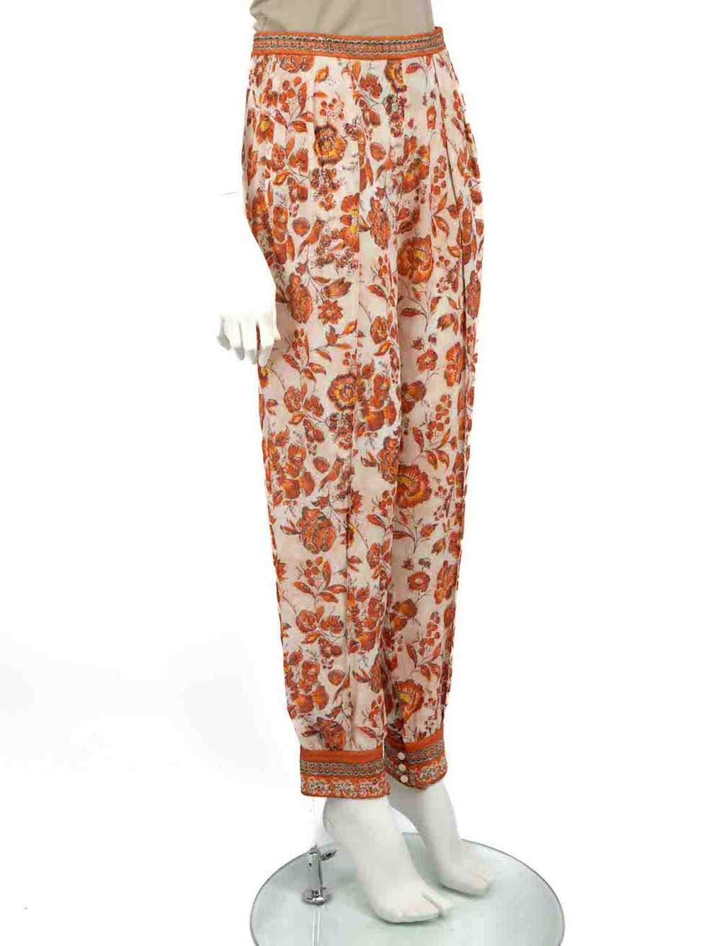 Loro Piana Orange Silk Floral Trousers - image 2