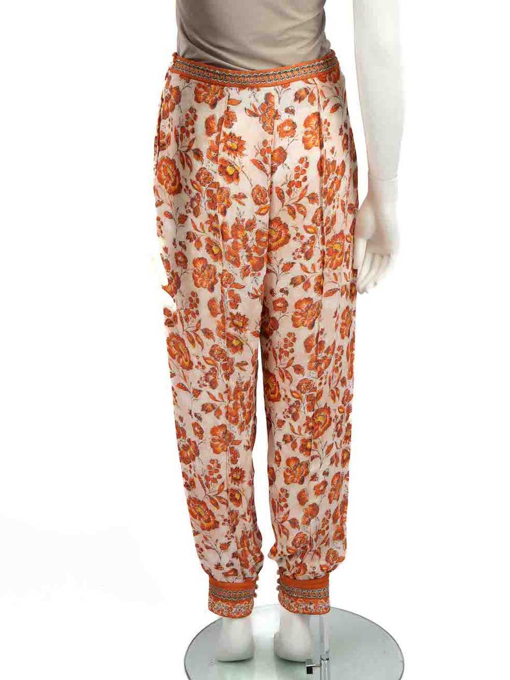 Loro Piana Orange Silk Floral Trousers - image 3