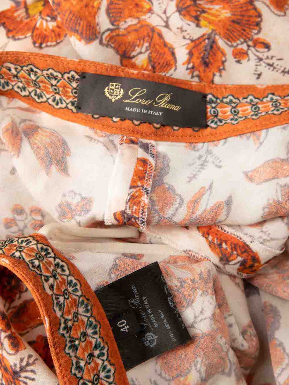 Loro Piana Orange Silk Floral Trousers - image 4