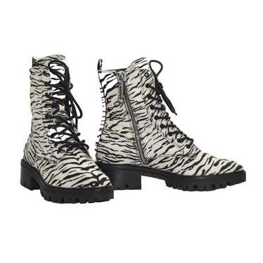 zebra print calf hair hiking boots