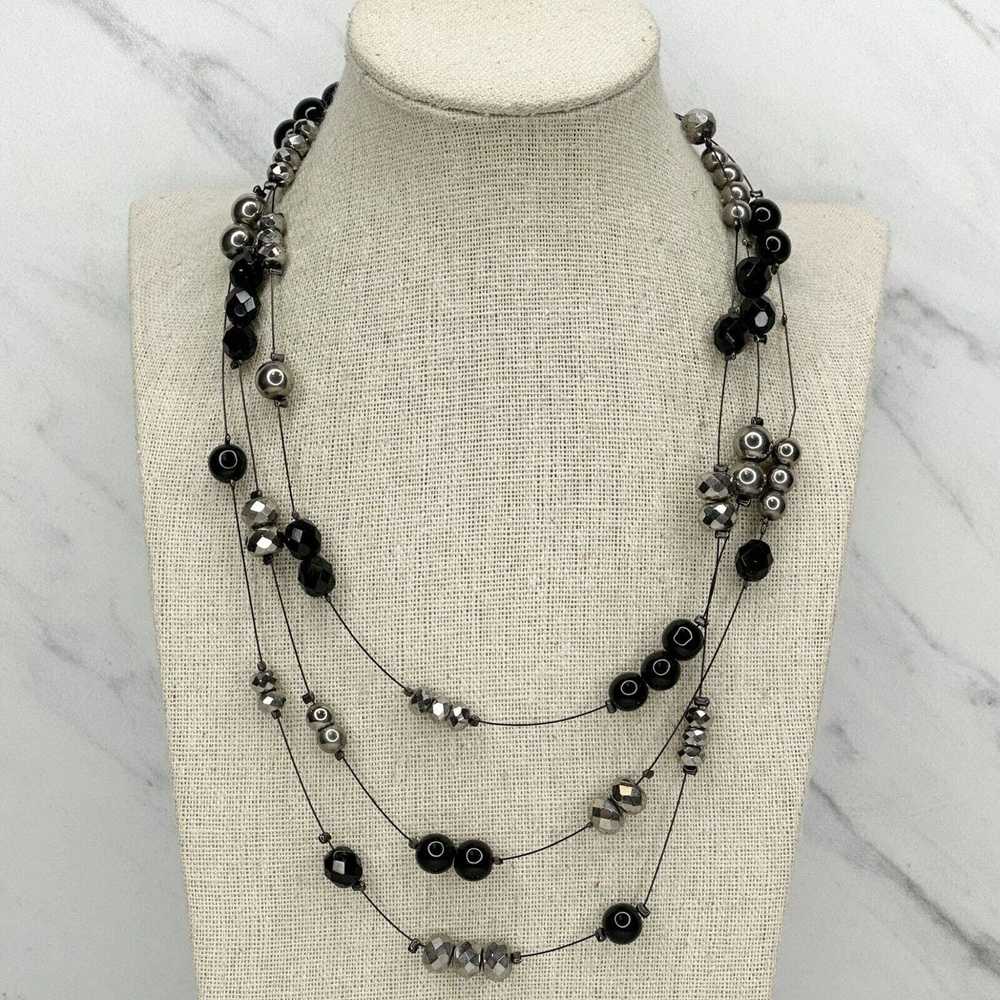Chicos Chico's Black and Silver Tone Beaded Tripl… - image 1