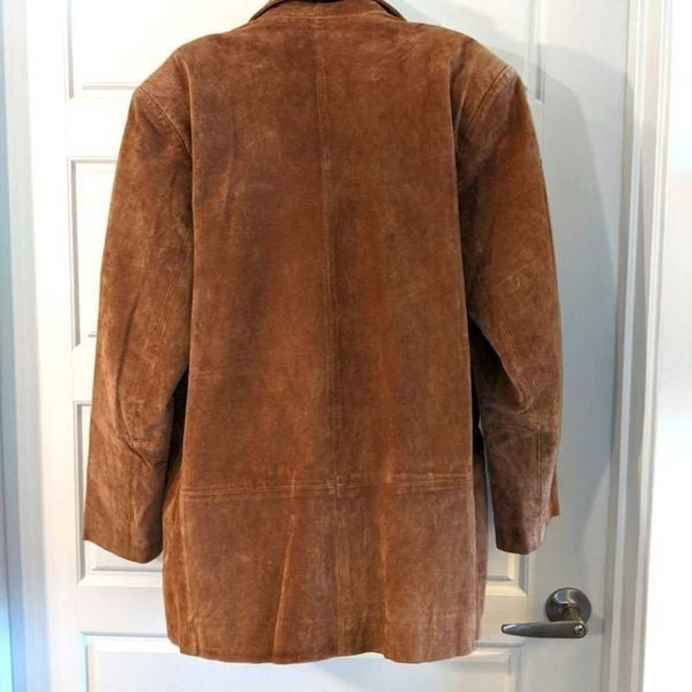 Vintage 100% Leather Brown Suede Blazer Jacket - image 3