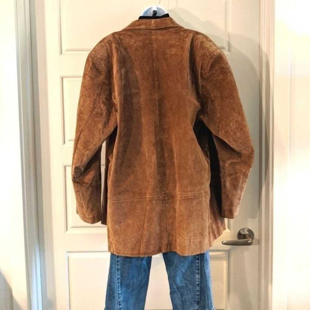 Vintage 100% Leather Brown Suede Blazer Jacket - image 4