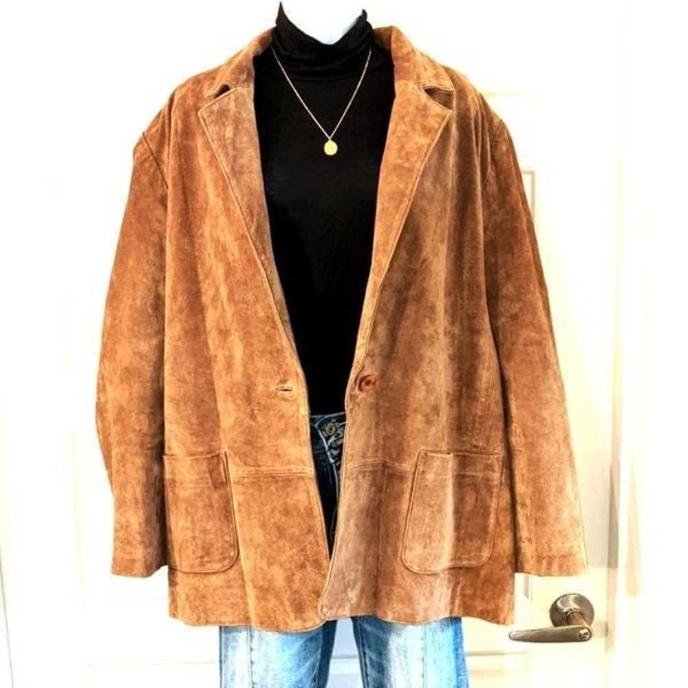 Vintage 100% Leather Brown Suede Blazer Jacket - image 5
