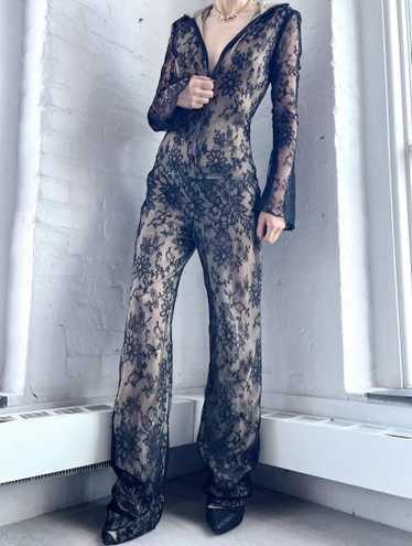 y2k silk illusion lace hooded jumpsuit - image 1