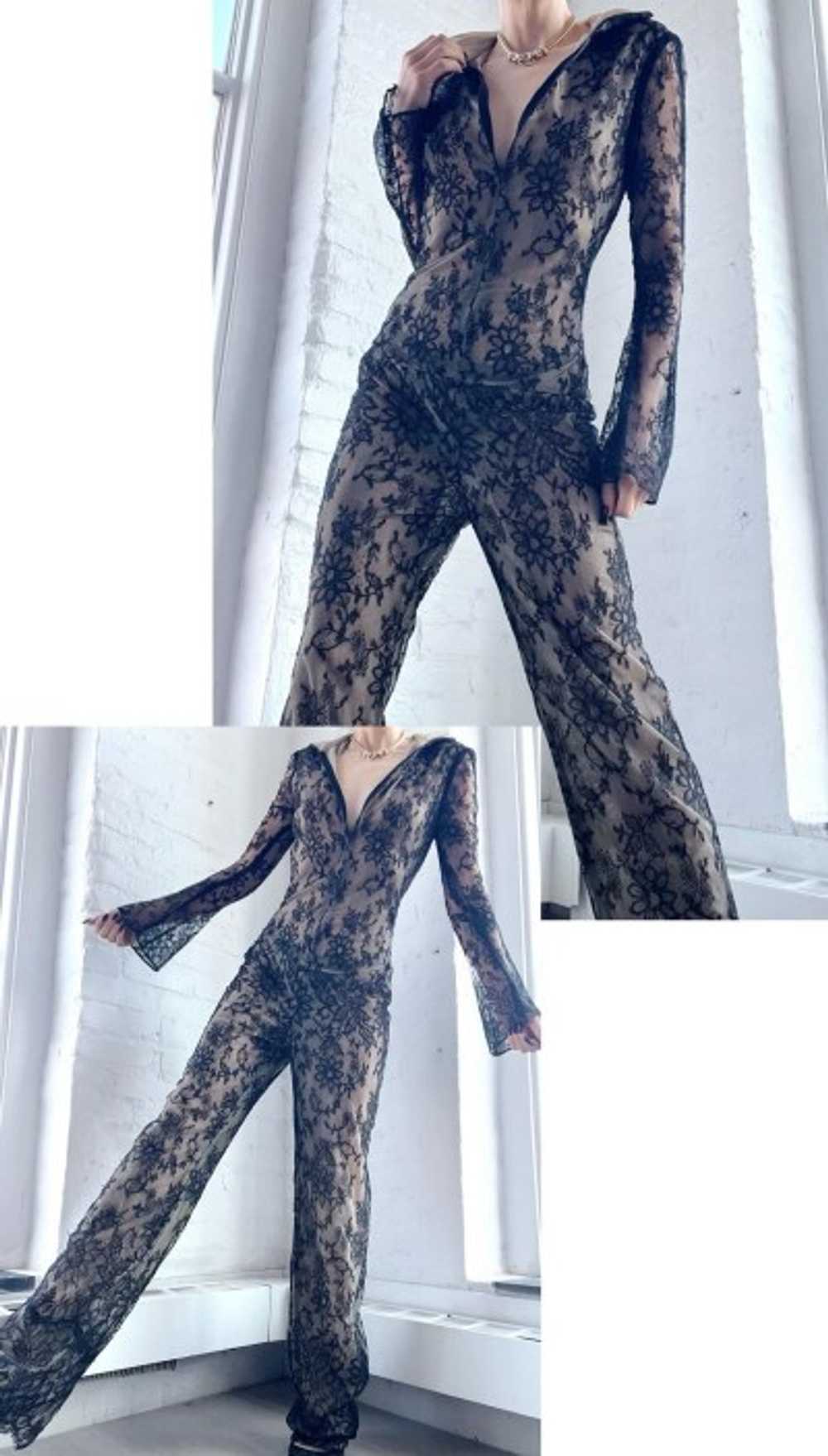 y2k silk illusion lace hooded jumpsuit - image 2