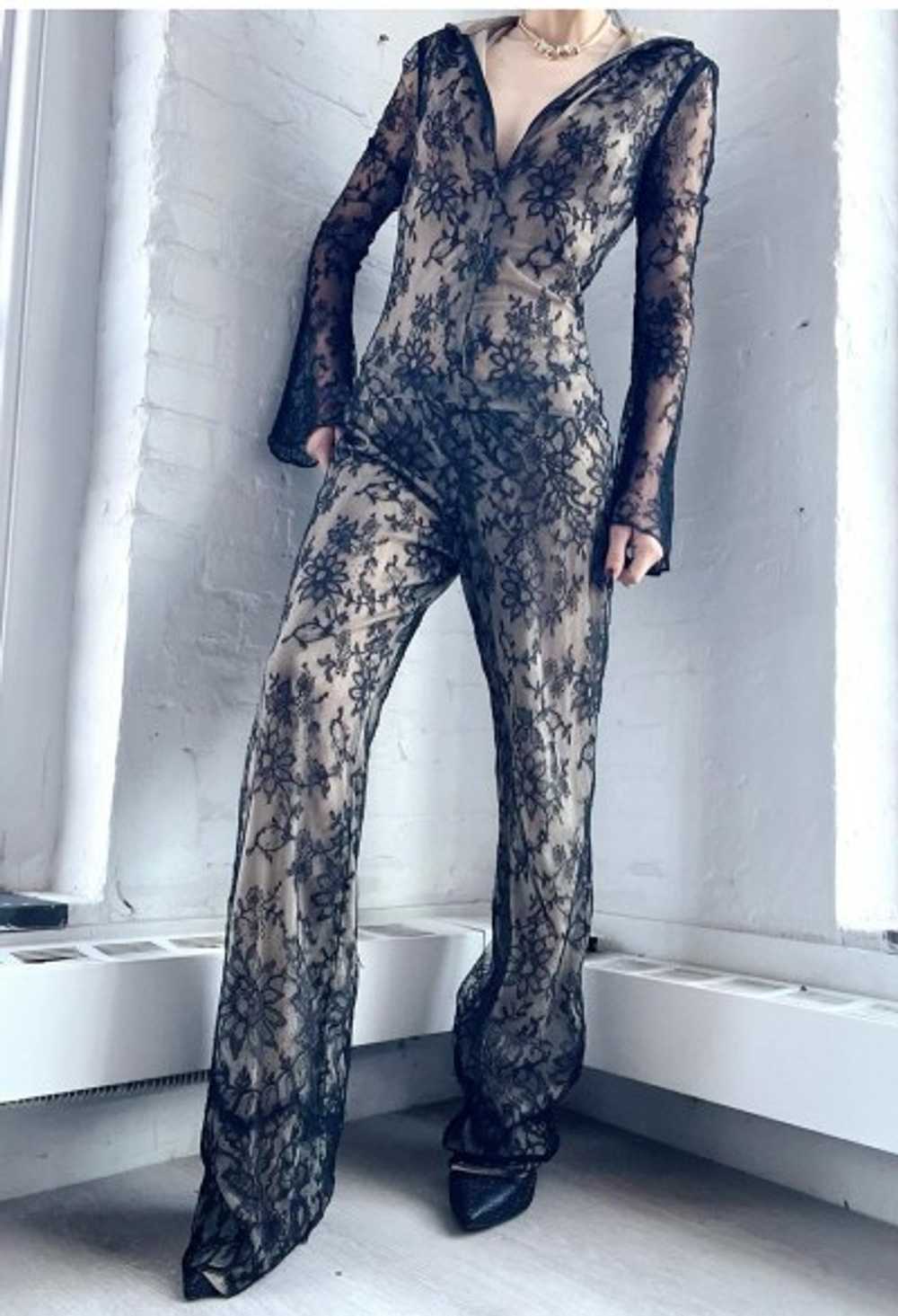 y2k silk illusion lace hooded jumpsuit - image 3