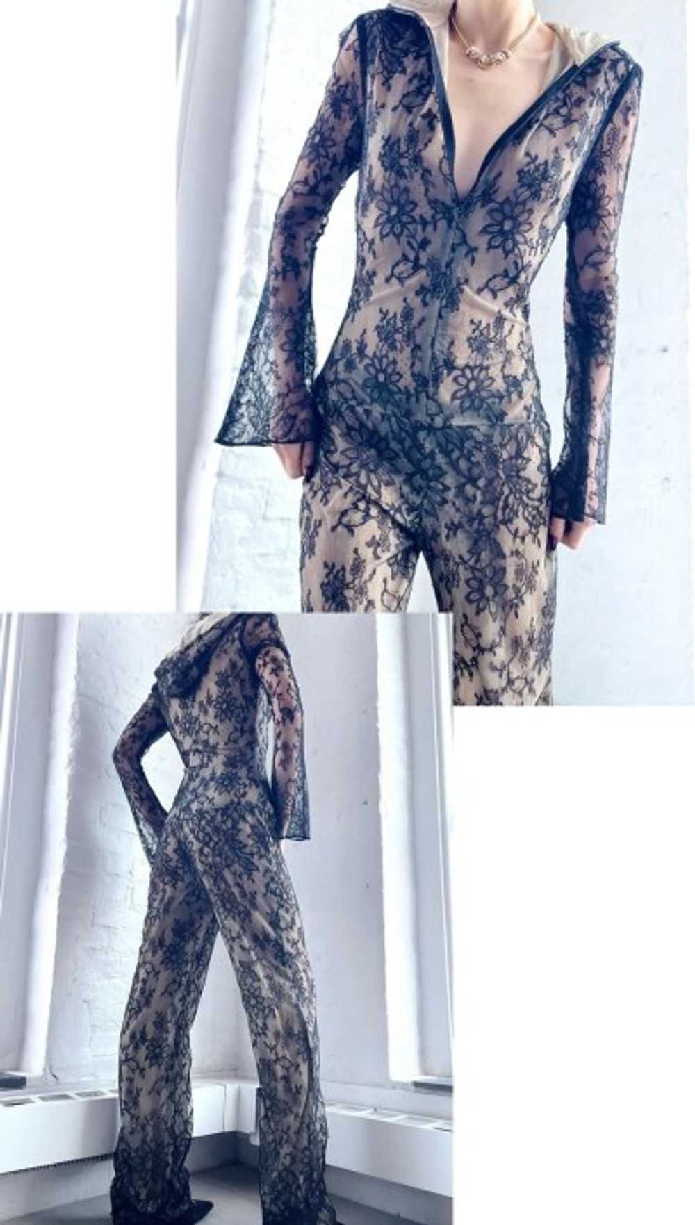 y2k silk illusion lace hooded jumpsuit - image 4