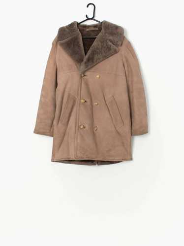 Vintage sheepskin jacket in pastel brown – Medium… - image 1