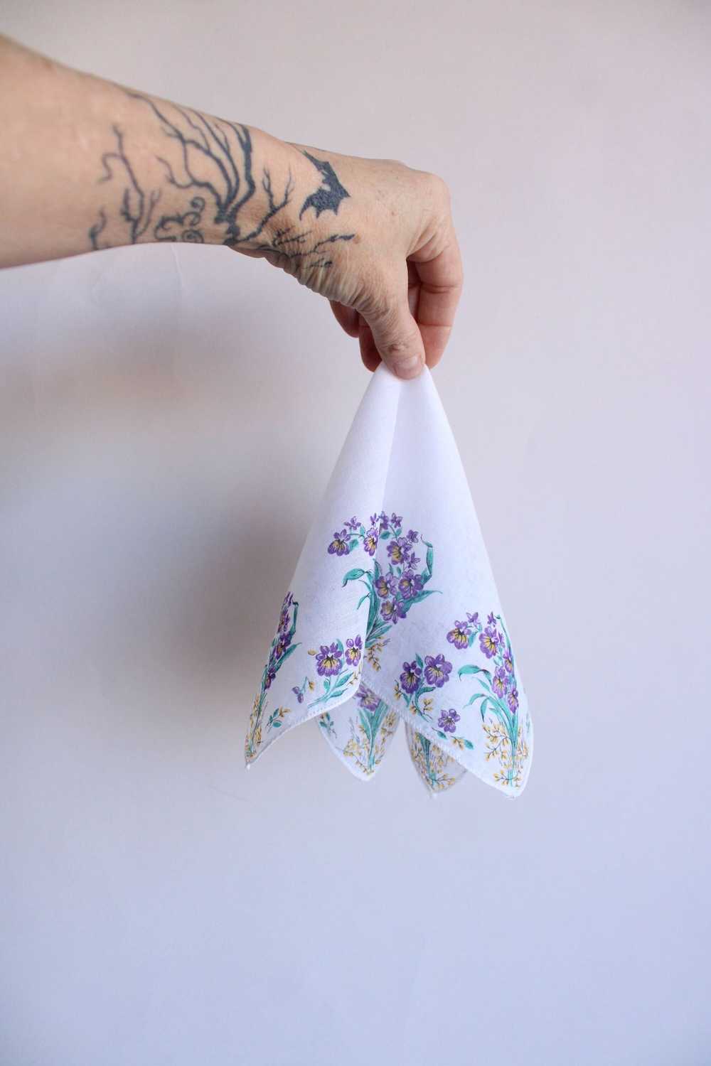 Vintage Handkerchief, Purple Floral Print on Whit… - image 10