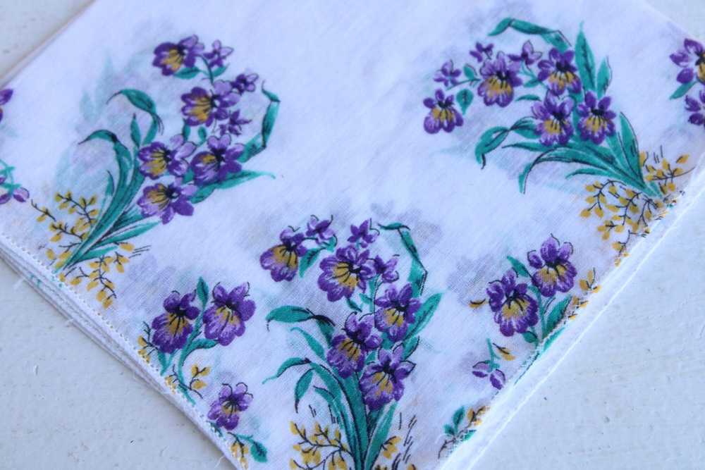 Vintage Handkerchief, Purple Floral Print on Whit… - image 3