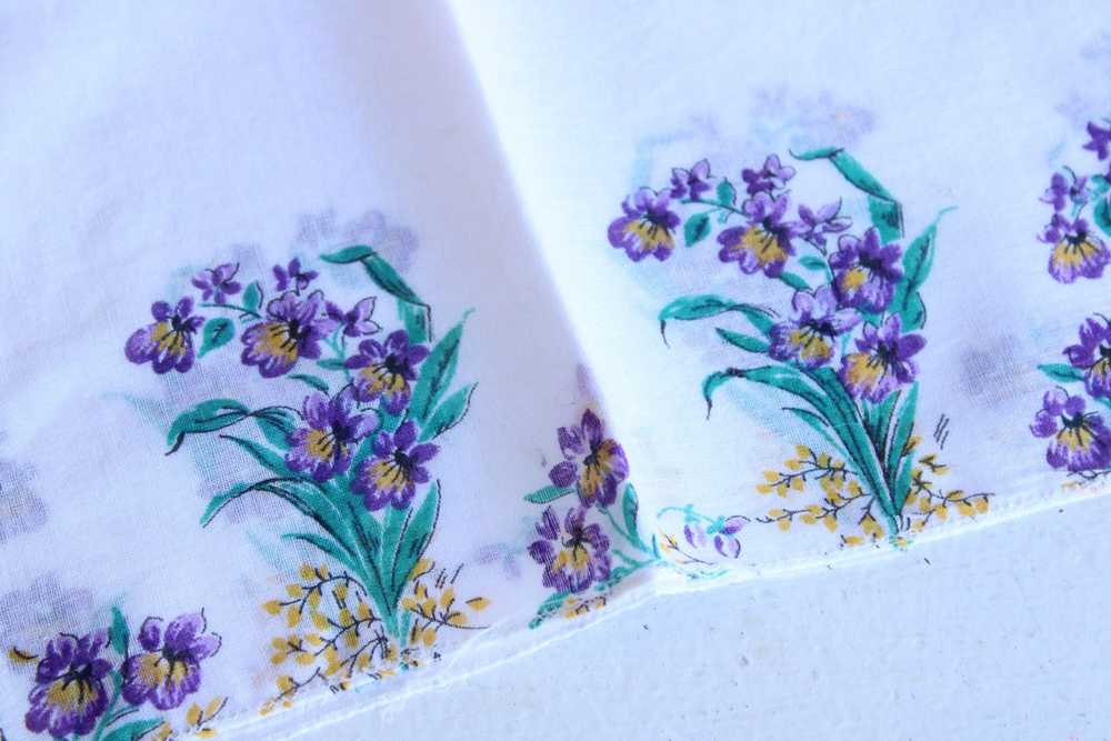 Vintage Handkerchief, Purple Floral Print on Whit… - image 5