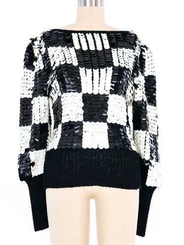 Checkered Paillette Crochet Sweater