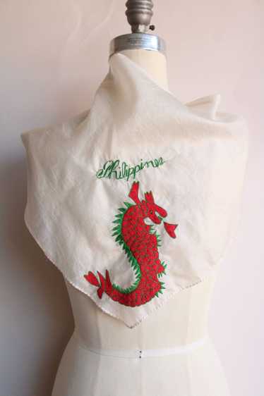 Vintage 1950s Philippines Dragon Embroidered Silk 