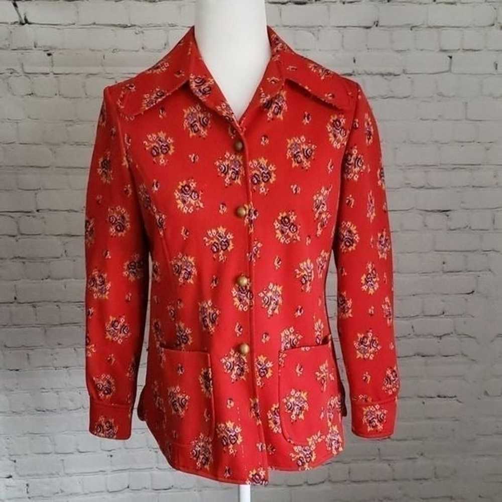 Vintage 1960s Red Boho Button Down Shirt - image 3