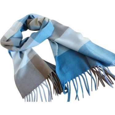 Long Cashmere Turquoise Plaid Pattern Scarf