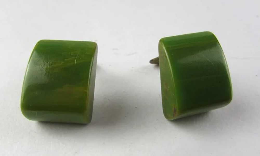 Mottled Green Bakelite Clip On Earrings - image 10