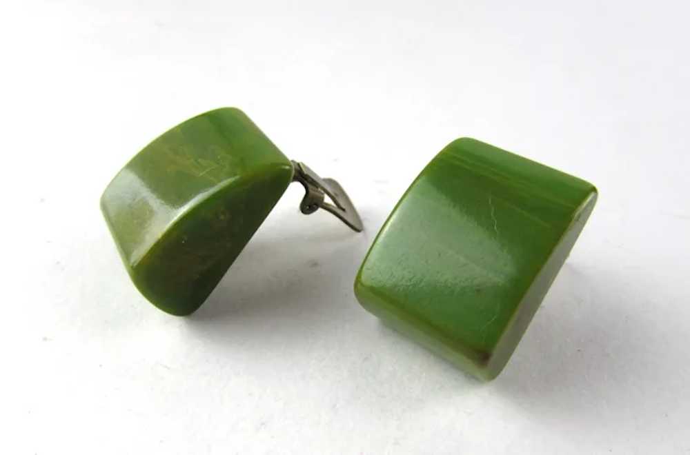 Mottled Green Bakelite Clip On Earrings - image 11